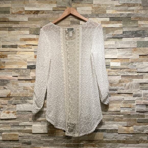 Joseph Ribkoff Sheer Knit Sweater Top, 8 | White Mesh, Lace Bridal, Cottagecore - Picture 7 of 8